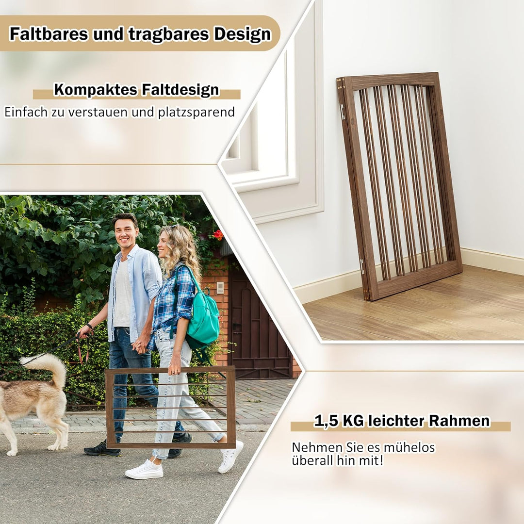 GYMAX Absperrgitter Hund 3-teilig, 159 x 76 cm Faltbar Hundegitter mit 180° Drehung, Schutzgitter Ho