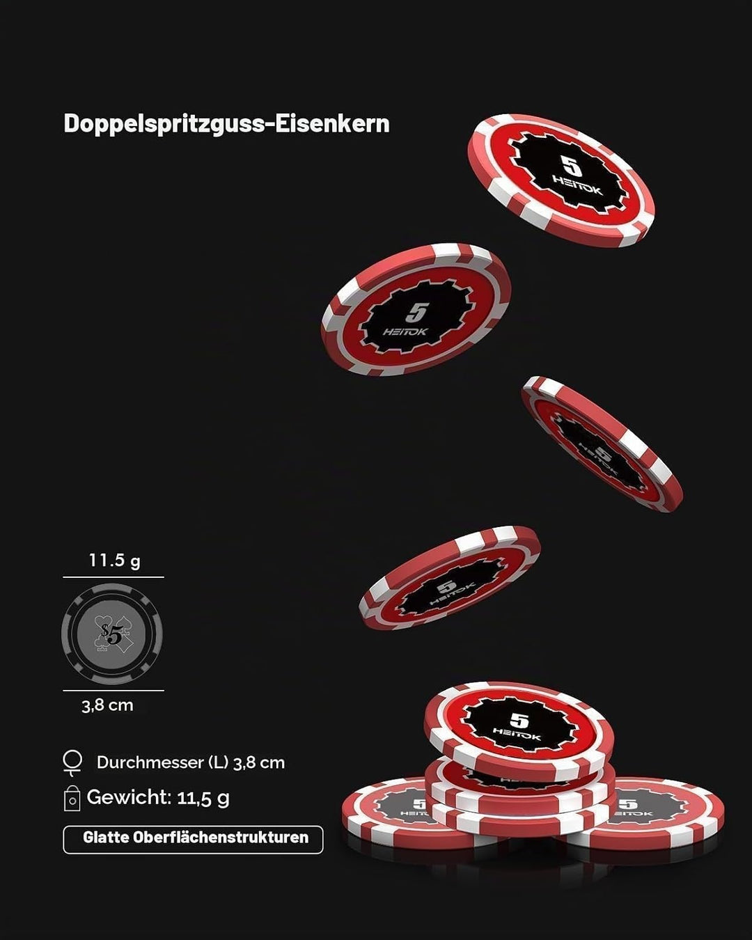 Casino Poker Set with Numbered Chips 600-Piece for Card Board Game, 11.5 Gram with Playing Cards Wat