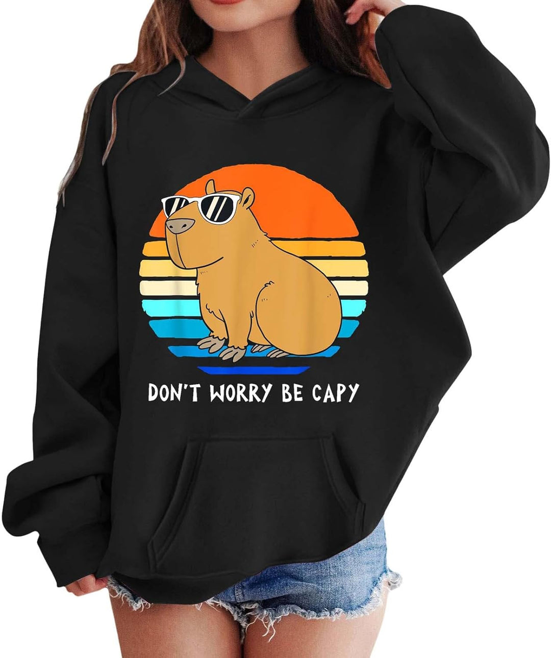 Kapuzenpullover für Mädchen mit Capybara Druck Langarm Hoodie mit Tasche Bequemer Winterstyle für Te