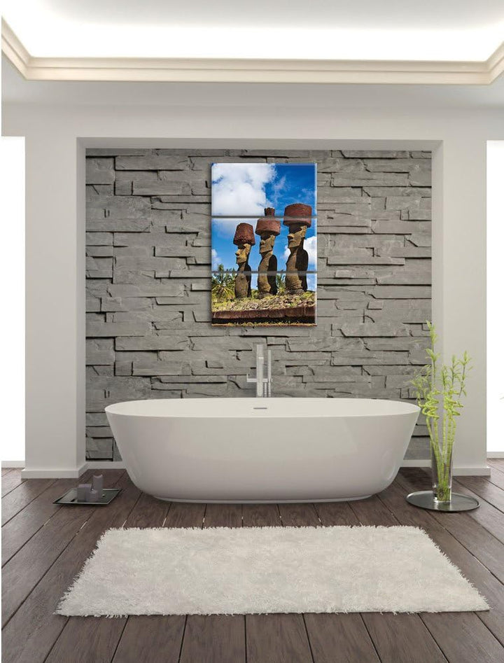 Pixxprint Moai Statuen auf den Osterinseln als Leinwandbild/Grösse: 3 Teilig (120x80) cm/Wandbild/Ku