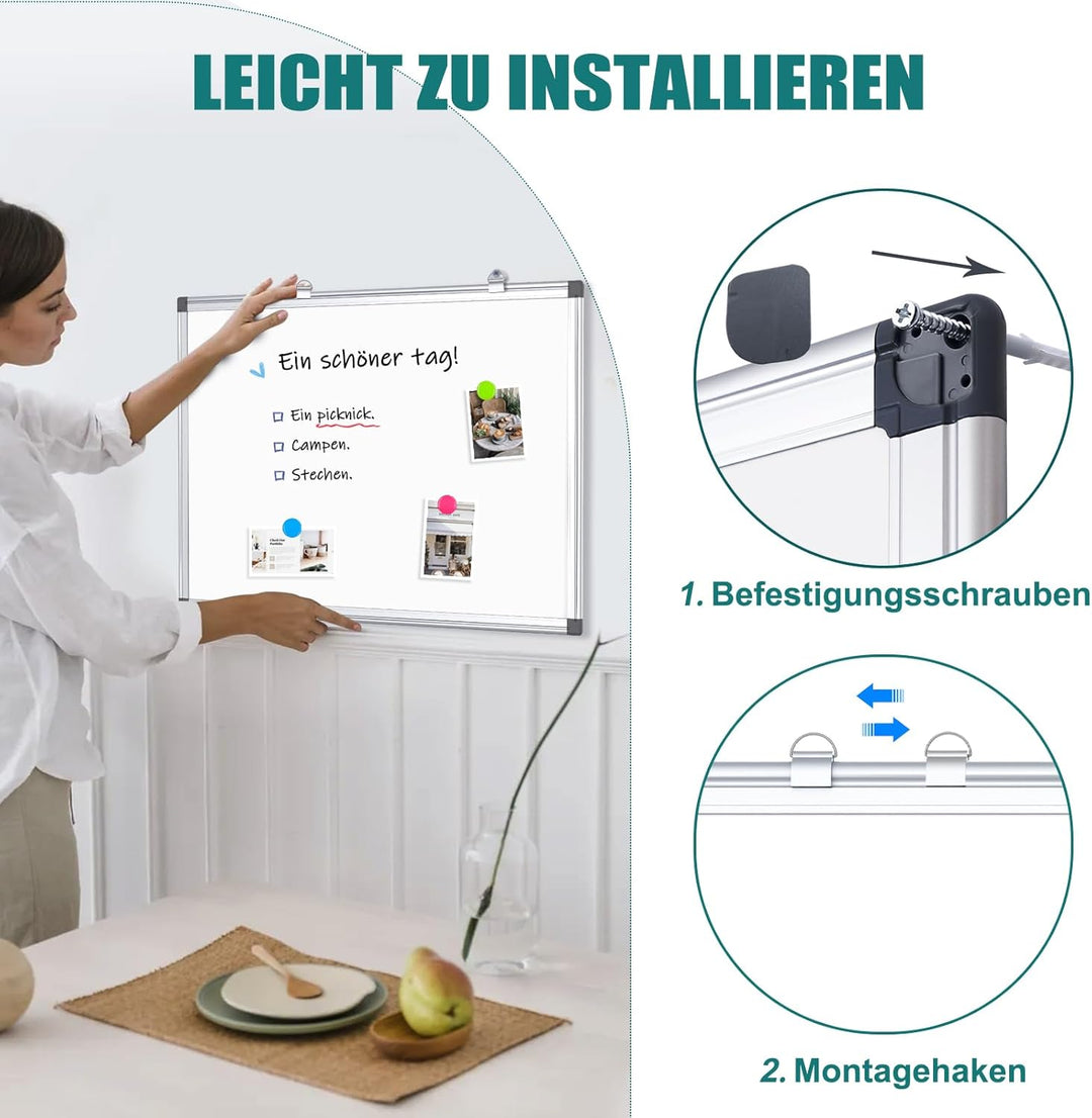 Whiteboard Magnetisch, Magnettafel mit Aluminiumrahmen, 80×100cm Magnetwand White Board mit Stiftabl