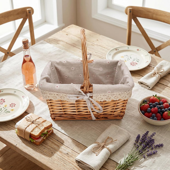 Cocoarm Picknickkorb aus Korbgeflecht, Handgewebt, Vintage-Stil, Abnehmbares Innenfutter, Mehrzweck-