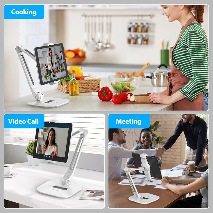 AboveTEK Long Arm Aluminium Tablet Ständer, Klapp Tablet Ständer mit 360 ° Swivel Clamp Halterung, p