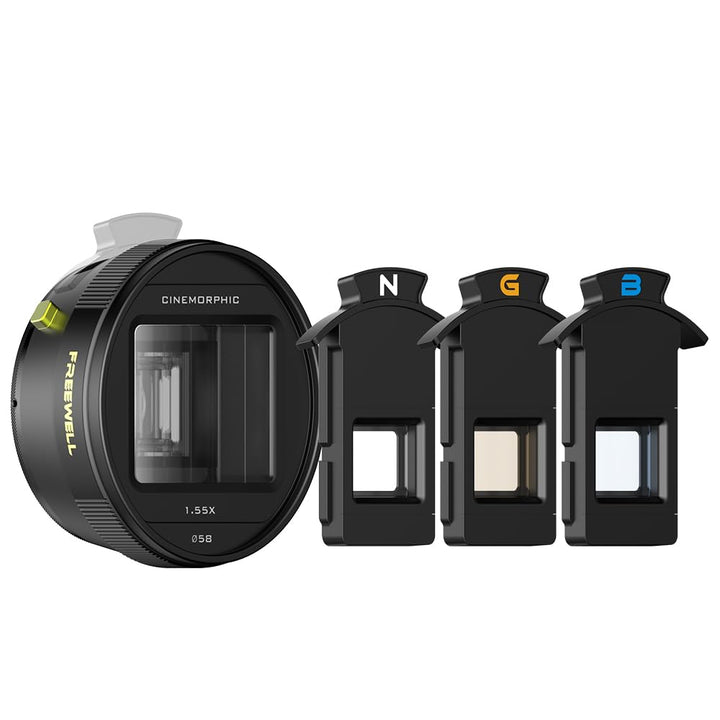 Freewell 1,55x anamorphes Objektiv für iPhone & Samsung - 3-in-1 Streak (Neutral, Gold, Blau) - Cine