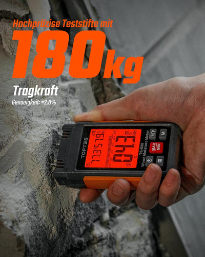 TopTes Feuchtigkeitsmessgerät, Feuchtigkeitsmesser für Wand und Holz TS-630, Grosses LCD-Display Dre
