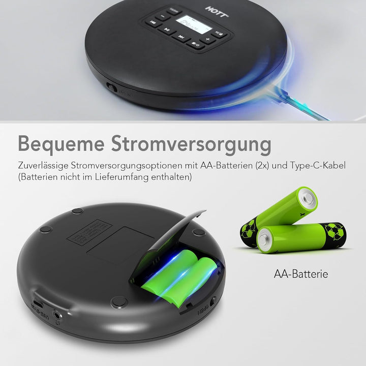 HOTT Tragbarer CD Player Kompakter Player Trockenbatterie-betriebener CD-Player mit Tastensperre/Ant