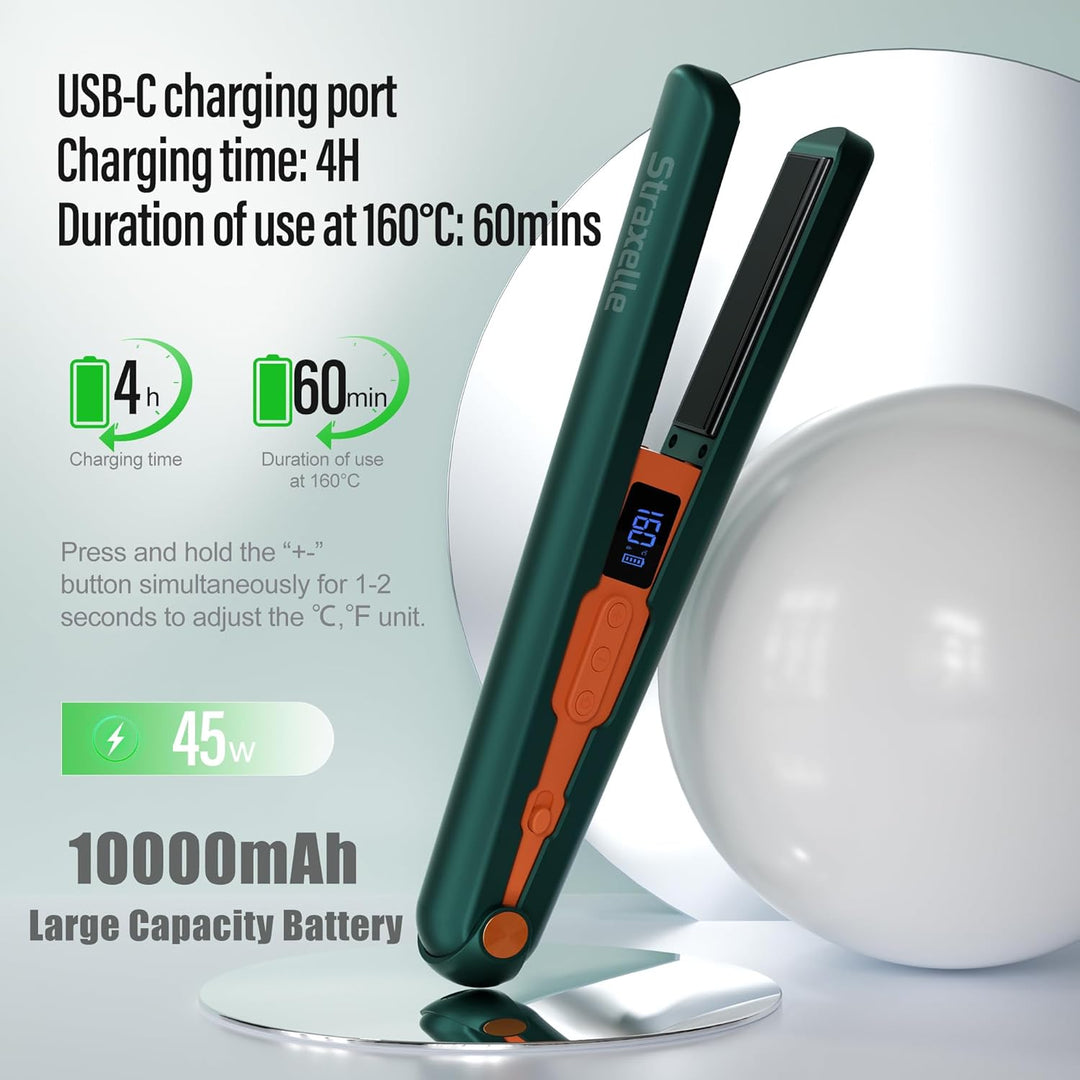 2 in 1 Glätteisen Locken und Glätten, 160°C-220°C Reise Glätteisen Kabellos 10000mAh Akku Haarglätte