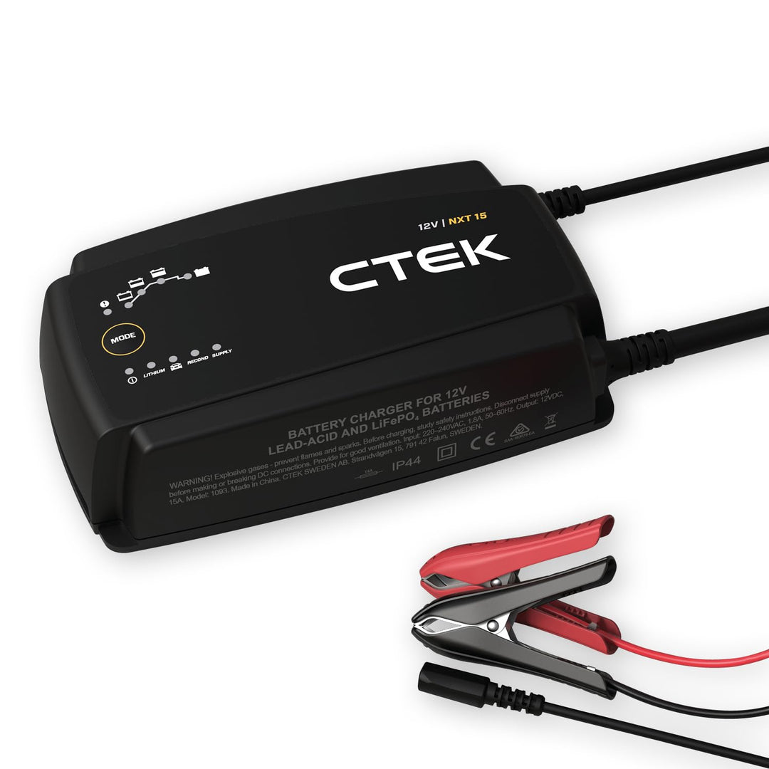 CTEK NXT 15 Smart-Batterieladegerät 12 V, 15 A, Lithium-kompatibel, Rekonditionierungs- und Versorgu