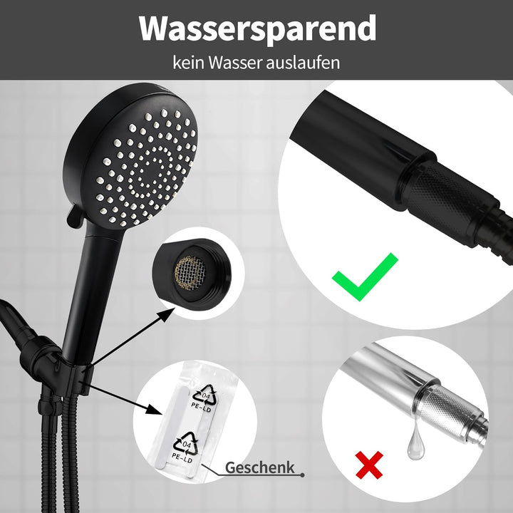 SANYCASA Duschkopf mit Filter 7 Jet Duschkopf mit Schlauch Duschbrause Shower Head Wassersparend Sch