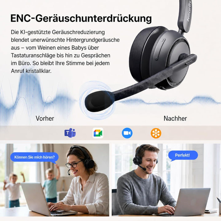 NEARITY EP320 Wireless Headset mit Mikro für Arbeit, Bluetooth-Headset mit Geräuschunterdrückung, US