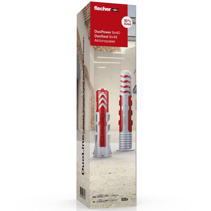fischer Dübeltower 8 DuoPower / DuoSeal, Universaldübel DuoPower 8x40 für beste Haltewerte, abdichte