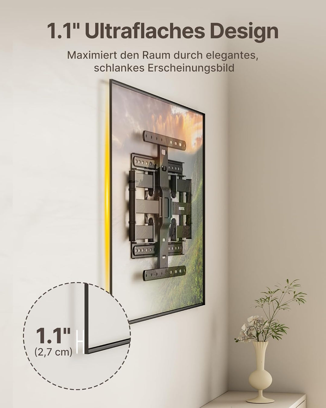 monTEK 1.1" Ultra Slim TV Wandhalterung für 37–75 Zoll Fernseher, Schwerlast Wandhalterung Fernseher