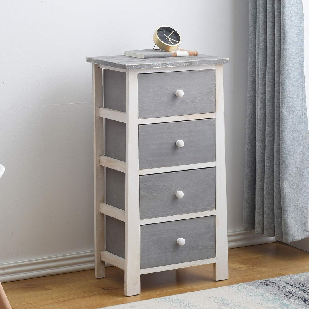 Rebecca Mobili Nachttisch im Shabby-Stil, Kommode mit 4 Schubladen, Paulownienholz, Weiss, als Wohne