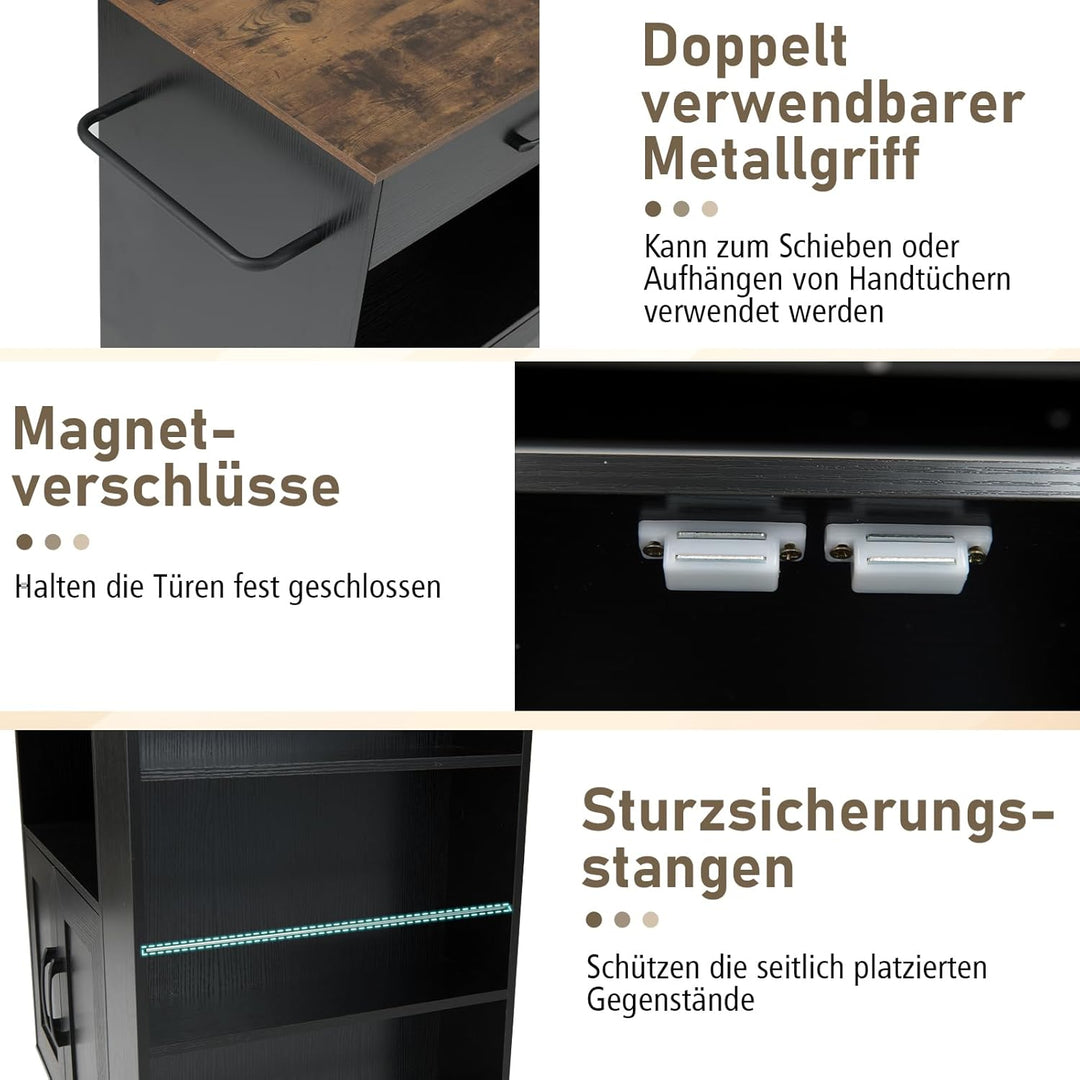 GOPLUS Küchenwagen, Servierwagen mit Schublade, Zweitüriger Schrank, Dreistufiges Gewürzregal, Wasse