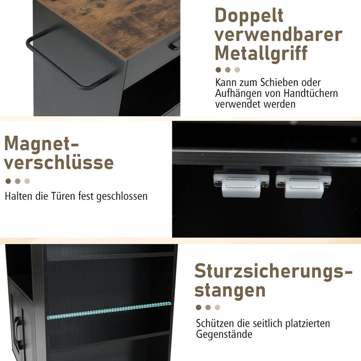 GOPLUS Küchenwagen, Servierwagen mit Schublade, Zweitüriger Schrank, Dreistufiges Gewürzregal, Wasse
