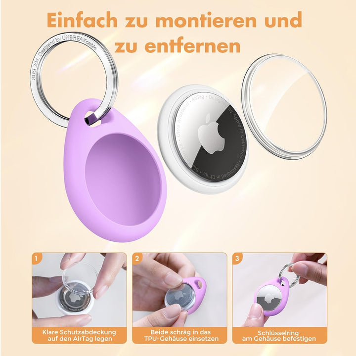 UNBREAKcable 360° Schutzhülle für AirTag [4er-Pack], TPU Vollschutz Schlüsselanhänger mit 304 Edelst