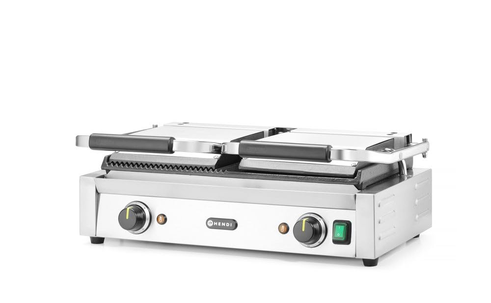 HENDI Kontaktgrill, Doppelversion, Elektrogrill, Tischgrill, Sandwichtoaster, Regelbar bis max. 300°