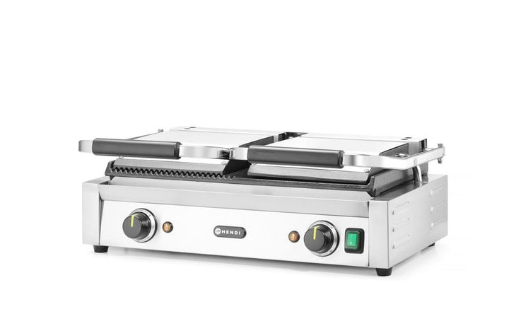 HENDI Kontaktgrill, Doppelversion, Elektrogrill, Tischgrill, Sandwichtoaster, Regelbar bis max. 300°