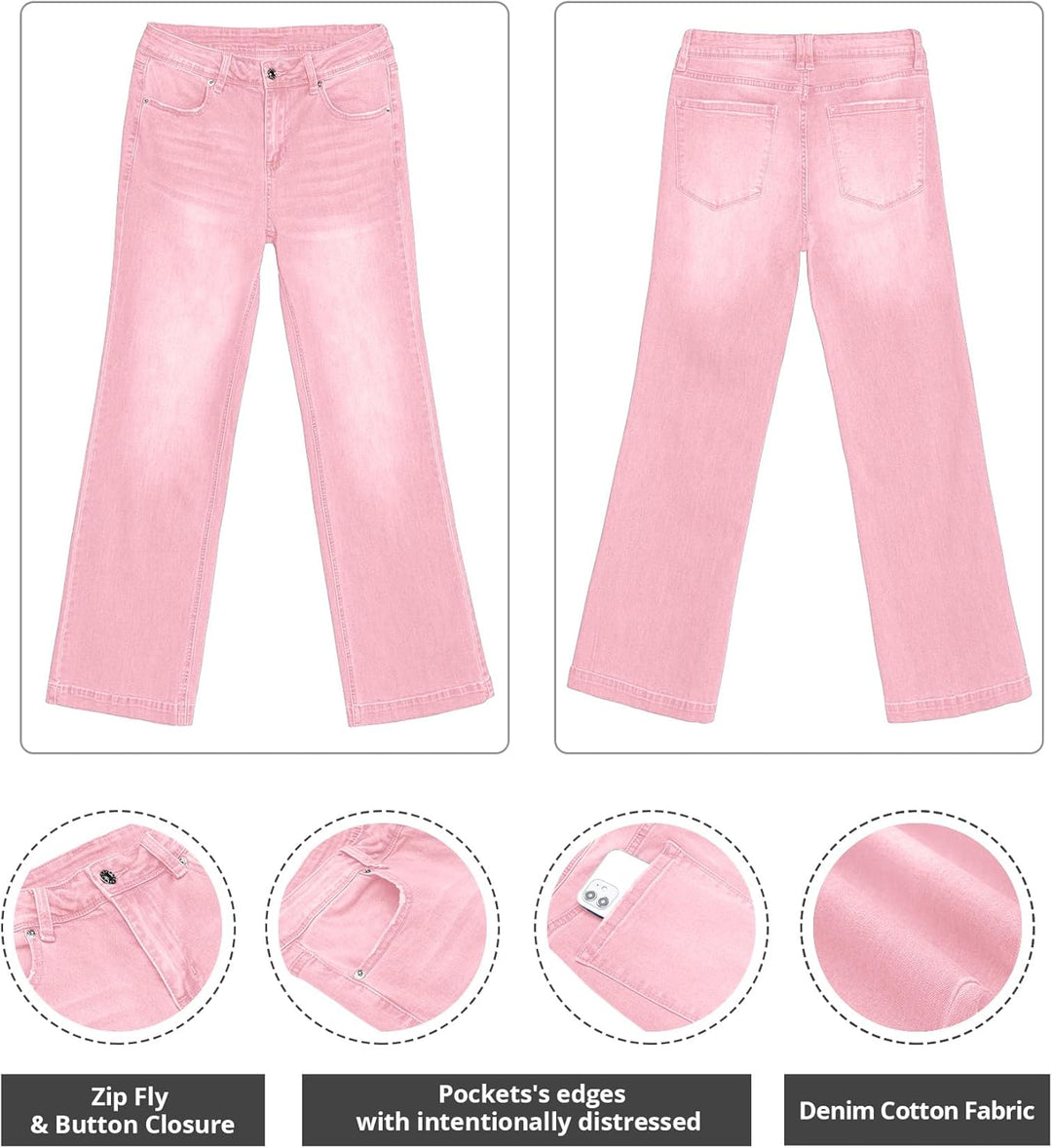 Roskiky Schlaghose Damen Jeans Wide Leg Baggy Jeans Damen High Waist Stretch Hosen Damen Jeans L Ros