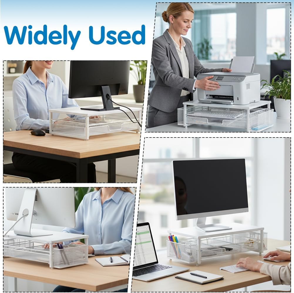 Monitorständer mit Schublade, 2-Stufiger Computer Monitor Erhöhung mit Schublade und 2 Stifthaltern,
