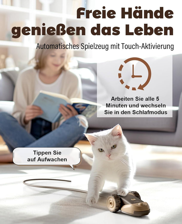 Casfuy 3-in-1 interaktives Katzenspielzeug - 2-Geschwindigkeit katzenspielzeug elektrisch selbstbesc