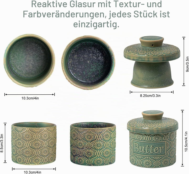 französische Keramikbutterglocke mit Deckel, Wassergekühlte Butterdose mit Wasserlinie, für frische