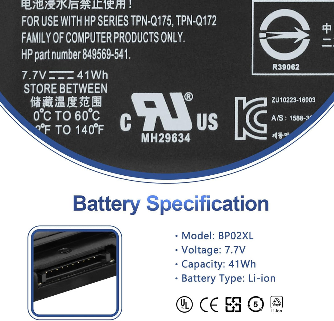 ANTIEE BP02XL 849909-850 Akku für HP Pavilion Notebook PC 15 15-AU000 15-AU010WM 15-AU018WM 15-AU020