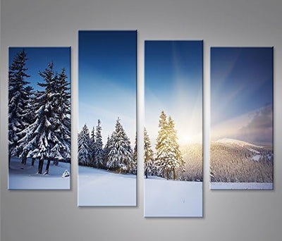 islandburner Bild Bilder auf Leinwand Winterlandschaft Alpen Berge Schnee 4er XXL Poster Leinwandbil