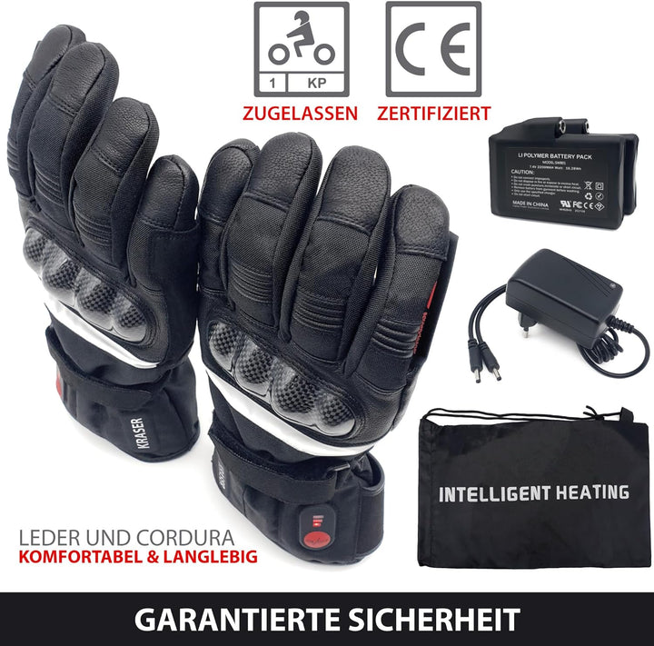 KRASER KRGS28-L Beheizte Handschuhe für Motorrad Ski Snow, Elektrisch Thermal 2200mAh Lithium 7,4 V