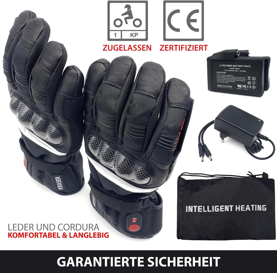 KRASER KRGS28-XS Premium Motorrad Handschuhe Zugelassen, Hochwertige wasserdichte und Beheizte, Extr