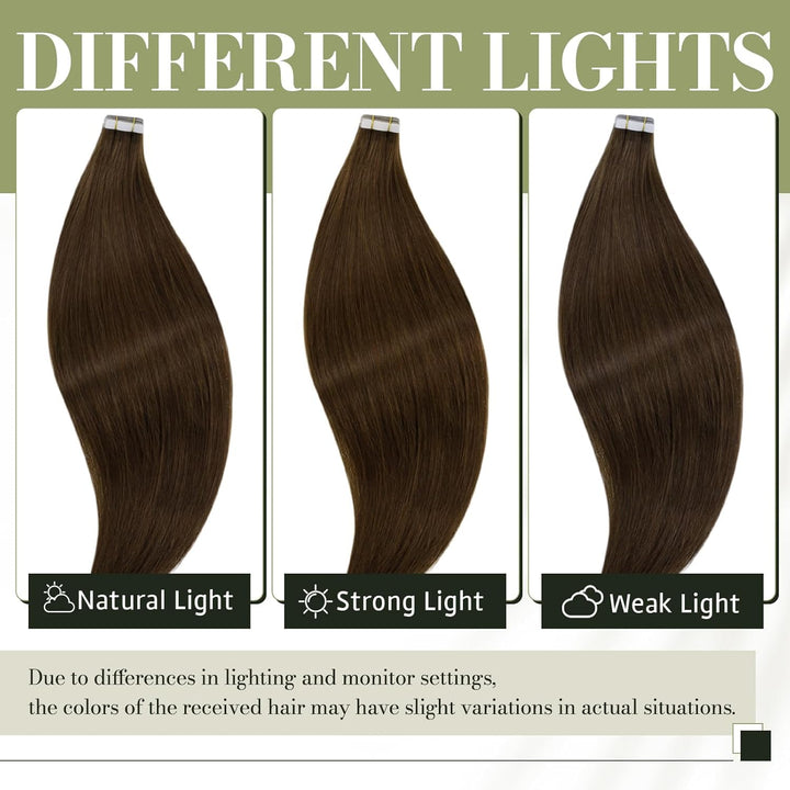 RUNATURE Tape in Extensions Echthaar Braun Kurz 30cm Haarverlängerung Tape Echthaar Braun 20 Stück 4