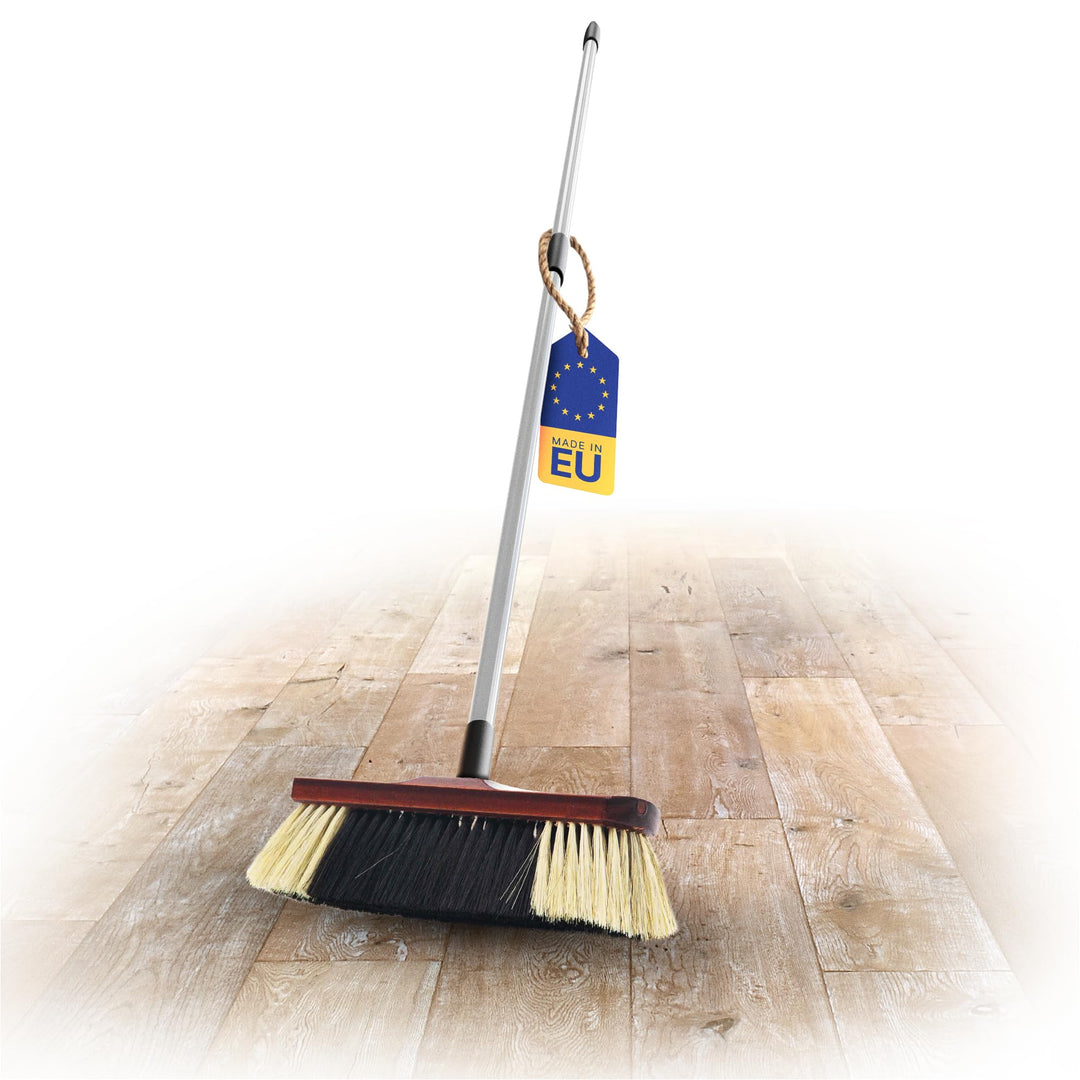 Novaliv Zimmerbesen mit Stiel ROSSHAAR Mischung Besen weiche Borsten Schrankbesen mit Teleskopstiel