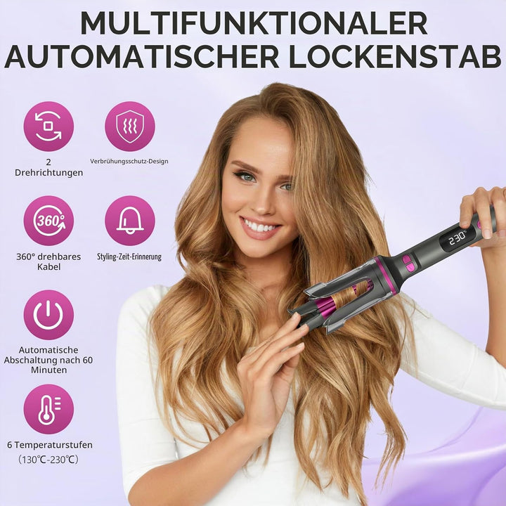 Lockenstab Automatisch Professioneller, Curling Iron, Rotierender Anti-Verbrühungs-Keramik-Lockensta