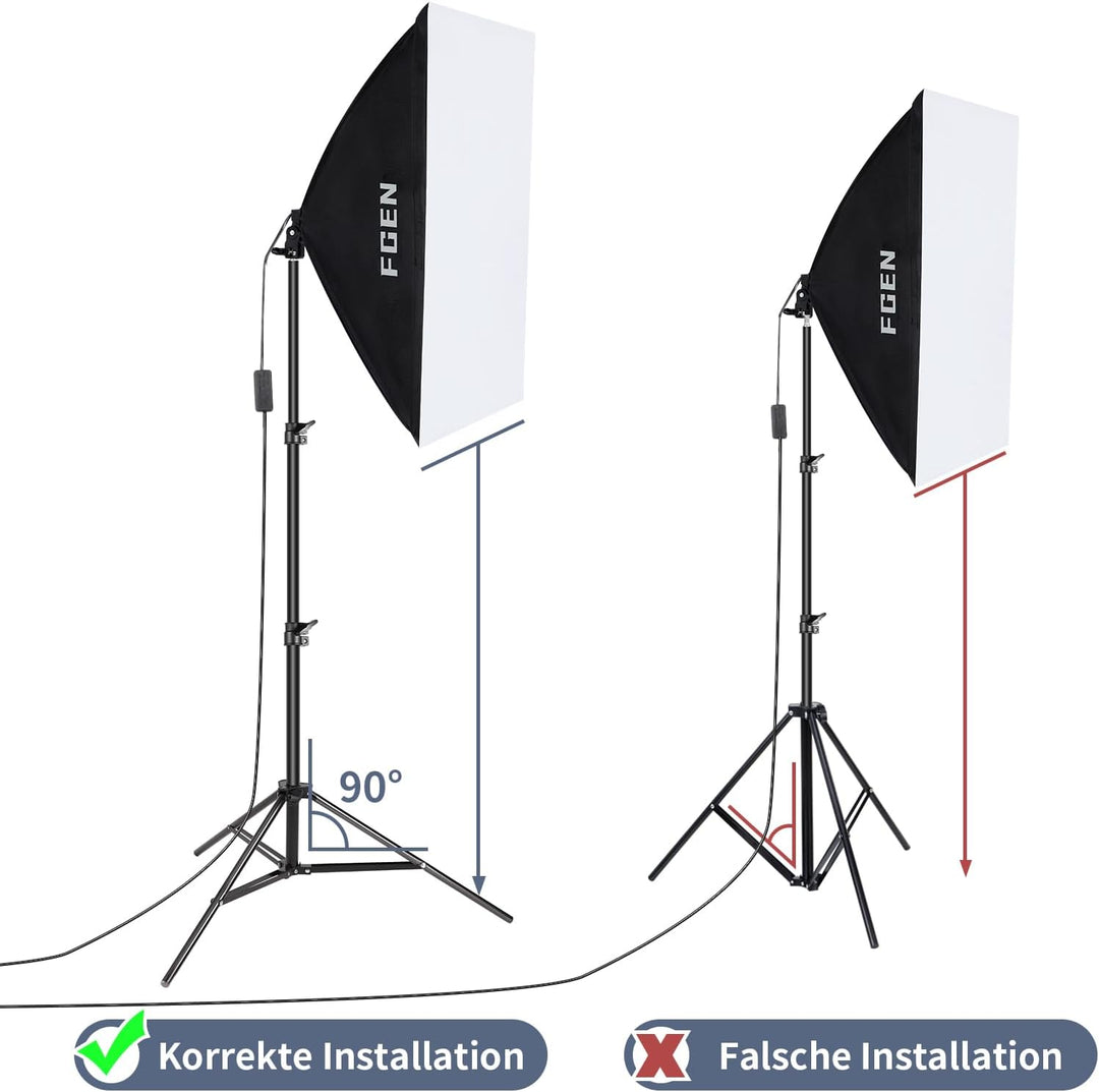 Softbox Fotostudio Set,FGen Fotolicht 2x50x70cm Beleuchtung für Fotostudios mit E27 Sockel 135W 5500