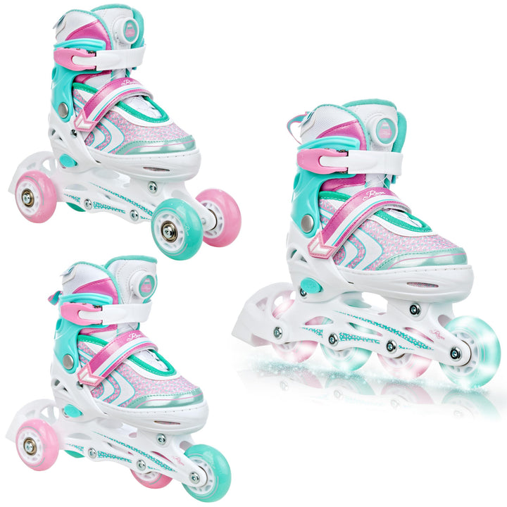 RAVEN 3in1 Inline Skates Triskates Rollschuhe Inliner für Kinder Mädchen verstellbar 27-30 (16,5cm-1
