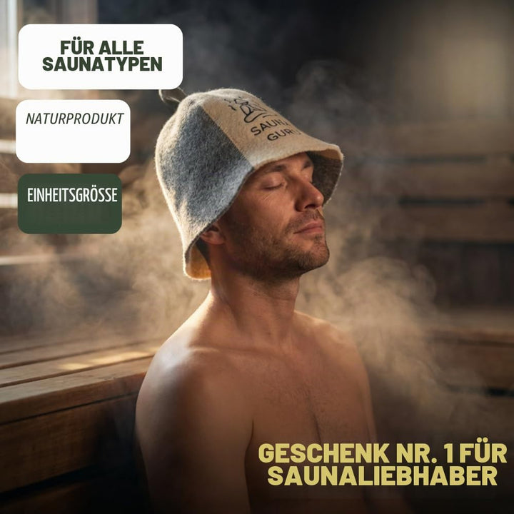 Sauna Guru Saunahut - 100% organische Wollfilzmützen - Schützen Sie Ihren Kopf vor Hitze - Sauna Zub