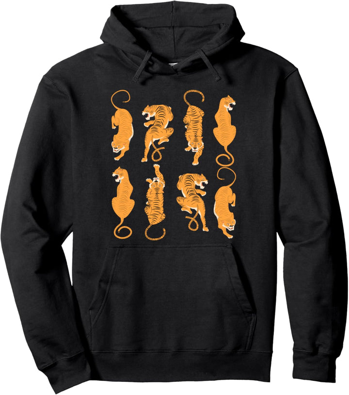 Dancing Tigers Grafik Tiger im asiatischen Stil Pullover Hoodie