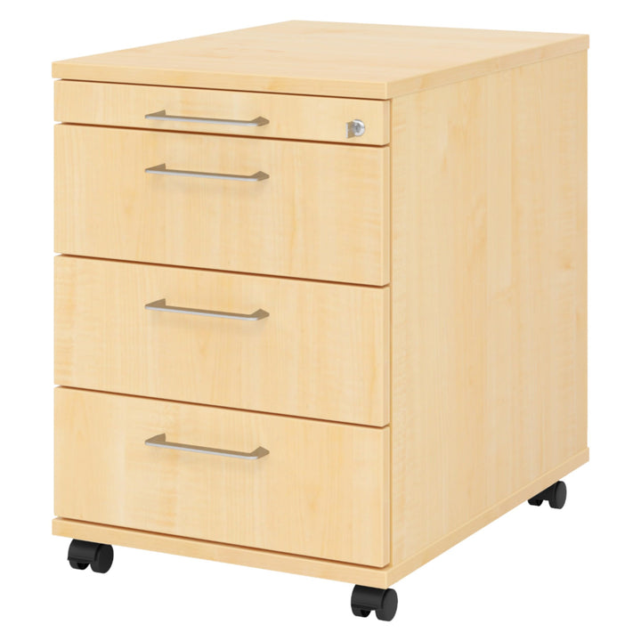 bümö Rollcontainer mit Schubladen, Container abschliessbar aus Holz in Ahorn - Rollwagen für's Büro