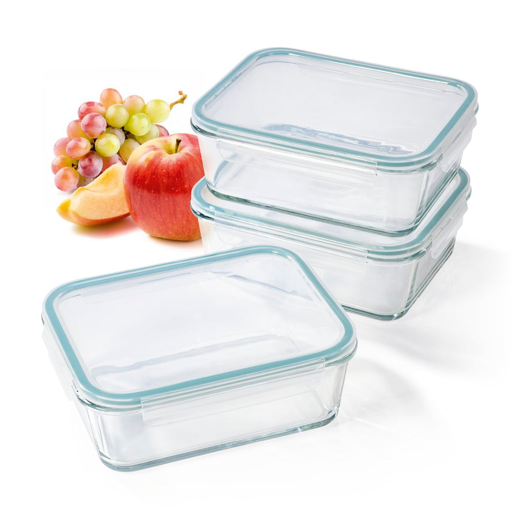 GOURMETmaxx Glas-Frischhaltedosen Klick-It 3 Dosen 1,6 L | Als Brotdose oder für Meal Prep | Spülmas