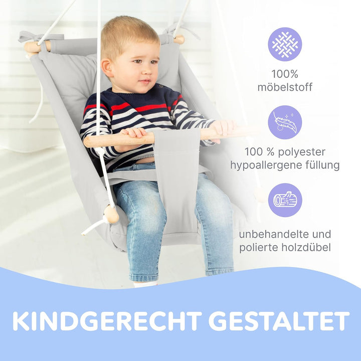 Leinwand Baby Hängematte Schaukel von Cateam - Grau - Hängende Schaukel aus Holz für Baby mit Sicher