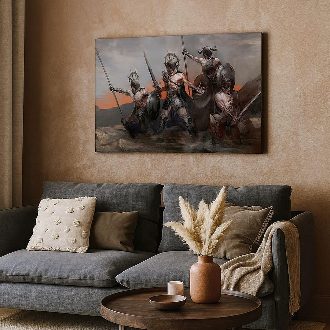 Bilder auf Leinwand 100x70cm Leinwandbild mit Rahmen ritter rüstung Gross Wanddeko Bild Schlafzimmer