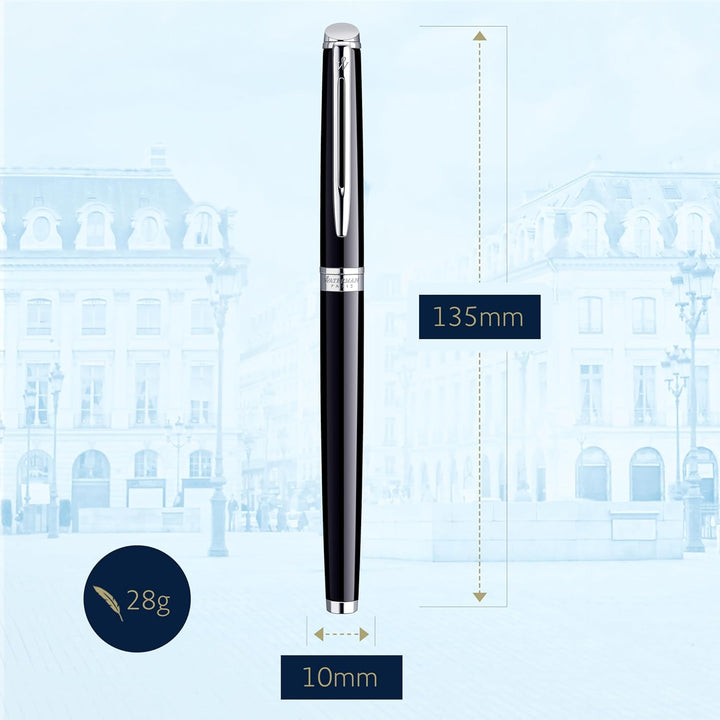 Waterman Hémisphère Tintenroller | Hochglänzend Schwarz mit Chromzierteile | feine Spitze | Schwarze