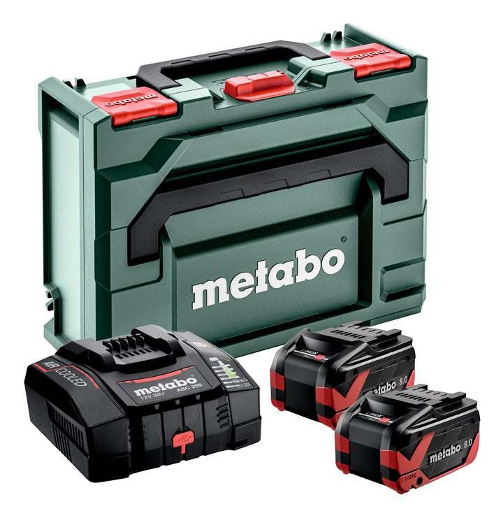 metabo Basis-Set - 2 x LiHDX 8.0 Ah Akkus, Schnellladegerät ASC 290, metaBOX 145 - Leistungsstark, l