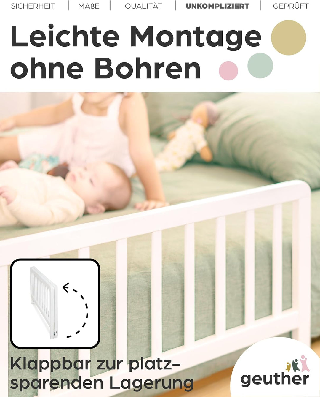 Bettschutzgitter in 90 und 140 cm Farbe Weiss, Grösse 140 cm Weiss 140