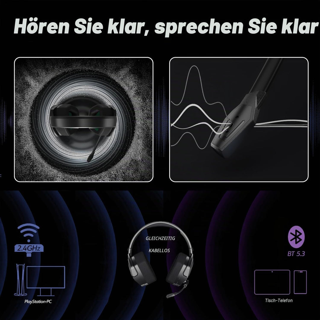NUBWO G06 Wireless Gaming Headset für PS5, PS4, PC, Rauschunterdrückung über Ohr-Gaming-Kopfhörer mi
