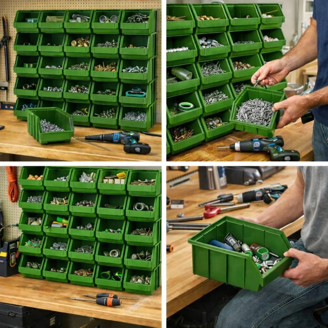 Rodopi 26er Set Stapelboxen, Grösse M | Sichtlagerkästen 230x150x130mm | Robuste Lagerboxen für Werk