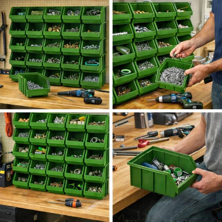 Rodopi 26er Set Stapelboxen, Grösse M | Sichtlagerkästen 230x150x130mm | Robuste Lagerboxen für Werk