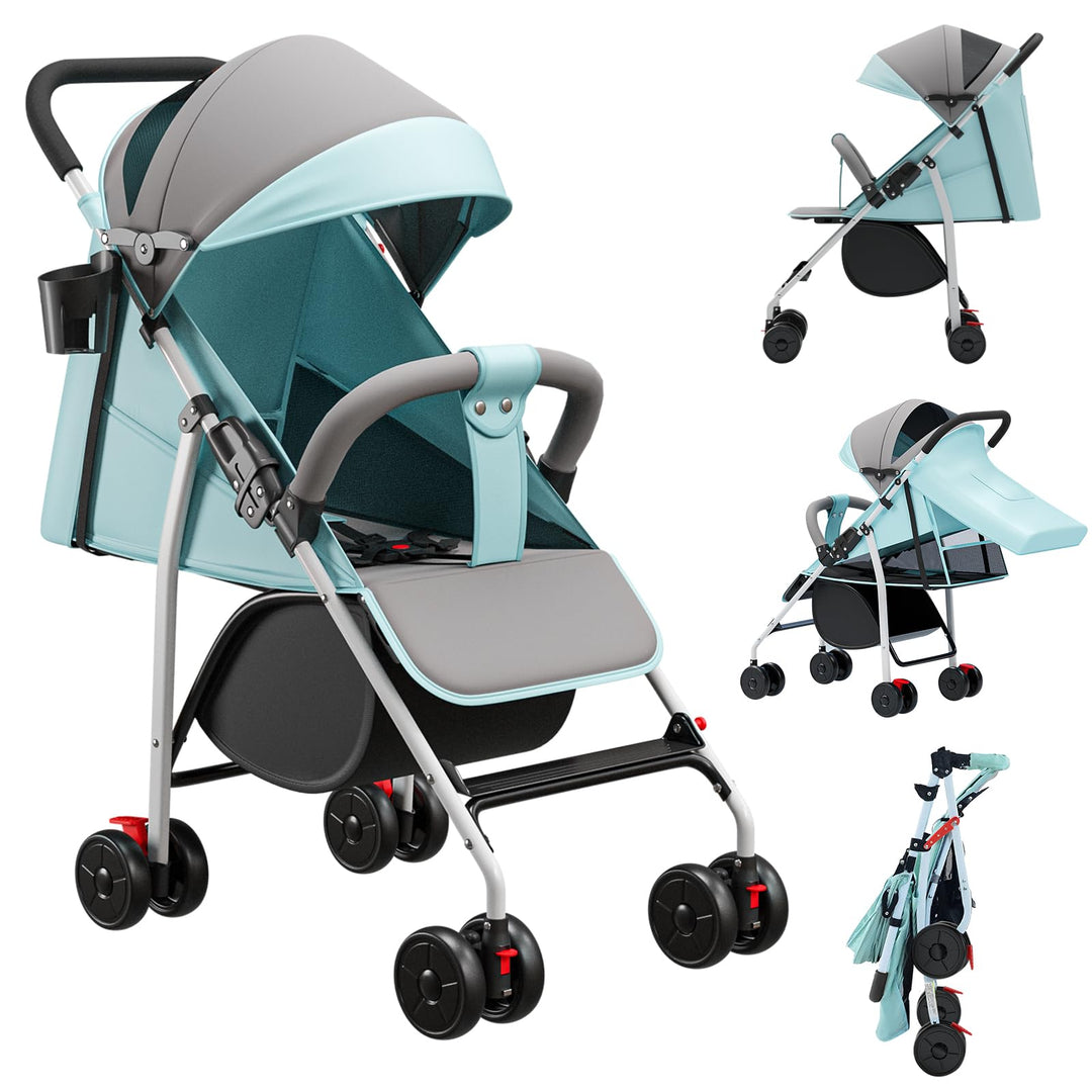 OHMG Kinderwagen Premium Kinderbuggy klappbar Liegebuggy Sportwagen Faltbar 360°Räder 5-Punkt Gurt I