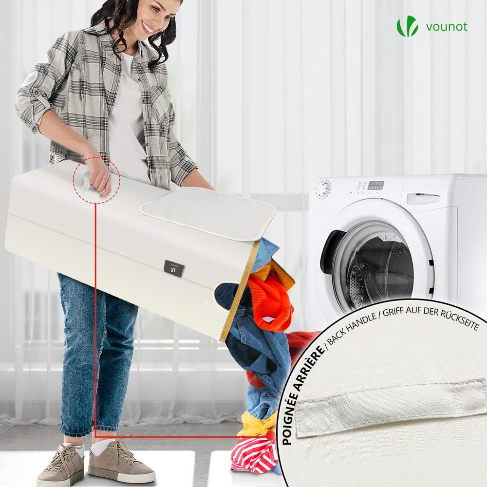VOUNOT Wäschekorb mit Deckel 100L, Faltbarer Wäschesammler mit Herausnehmbar Wäschesäcke, Laundry Ba