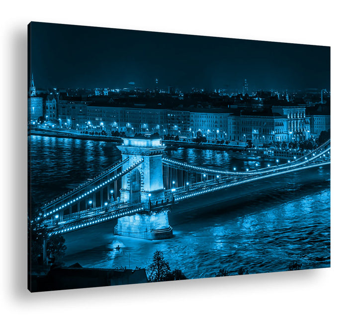 deyoli Kettenbrücke im schönen Budapest Format 80x60 Effekt: Monocrome Blau als Leinwandbild, Motiv